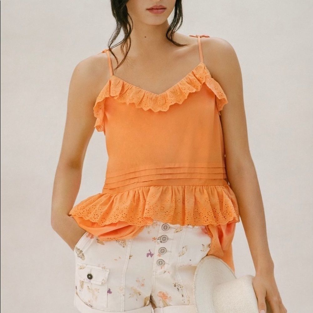 Anthropologie Josephine Tank Ruffled Peach Medium New Summer